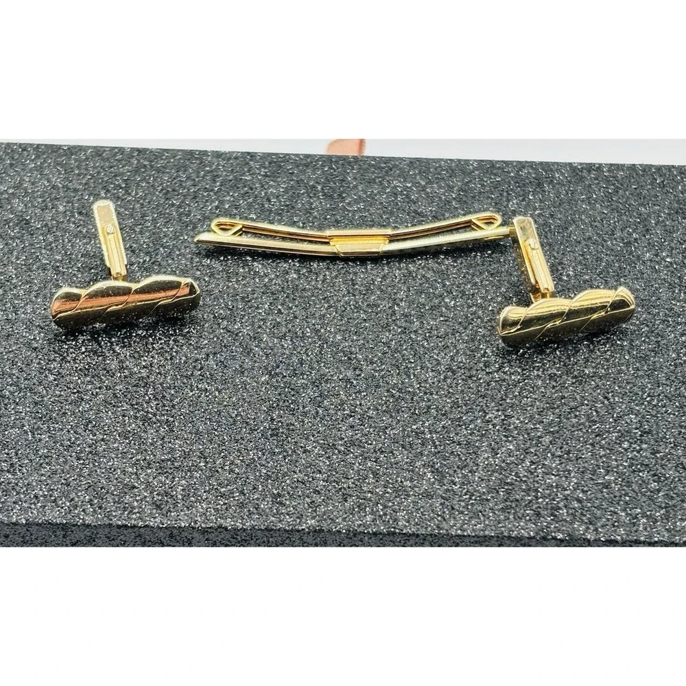 Vintage Swank Gold‎ Tone Cufflinks Tie Bar Set Mens Mid Century Classic Formal
